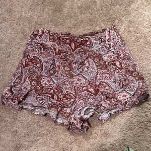 American Eagle Outfitters High Waist Paisley Shorts - Brown and Pink